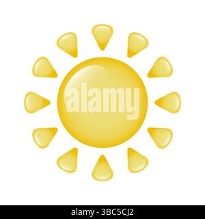 Das Sonnensymbol auf einem transparenten Hintergrund. Eine dreidimensionale Sonne mit Blenden und Strahlen. Stock Vektor