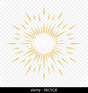 Symbole mit Sonnenstrahlen auf transparentem Hintergrund. Ein Sonnenstrahl mit Linien. Stock Vektor