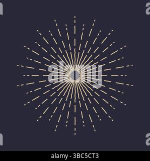 Symbole mit Sonnenstrahlen auf dunkelblauem Hintergrund. Ein Sonnenstrahl mit Linien. Stock Vektor