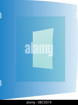 Blaues abstraktes Fenster, moderner geometrischer Vektor mit gekrümmtem Farbverlauf und rotierender Innenform, realistischer Bewegungseffekt auf weißem Hintergrund Stock Vektor