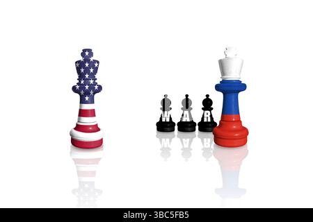 USA Sanktionen und Embargo für russischen Krieg und Aggression in der Ukraine. Schach aus Fahnen der USA und Russlands Stockfoto
