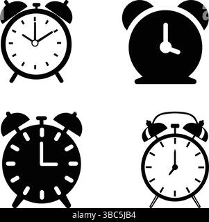 Vier einfache Schwarzweiß-Wecksymbol: Vektorgrafik Stock Vektor