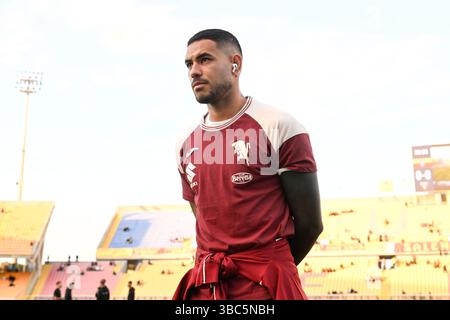 Lecce, Italien. Mai 2025. Inspektion des Torino-Feldes während des Fußballspiels der Serie A Enilive zwischen US Lecce und Turin FC im Via del Mare Stadium in Lecce, Italien, am 18. Mai 2025. (Foto Fabrizio Corradetti/LaPresse) Credit: LaPresse/Alamy Live News Stockfoto