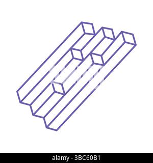Unmögliche Form, optische Illusion Logo in trendiger 2022 sehr Peri Farbe, Vektor. Optische Kunstobjekte. Geometrische Figur. Stock Vektor