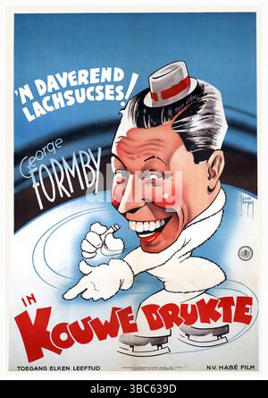 1938 . 'n Daverend Lachsucses!, George Formby in 'Kouwe Drukte' niederländischem Filmposter: 'Ein donnernder Lacherfolg!', George Formby in 'Cold Hijinks' unter der Regie von Jacob Jansma. Originaltitel „I See Ice“. Stockfoto