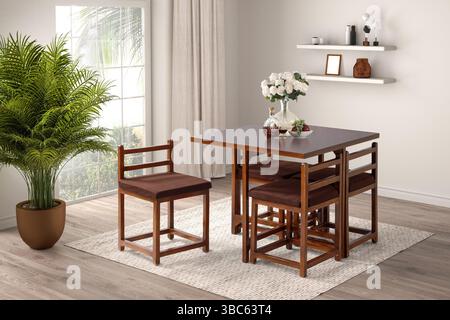 3D-Rendering, modernes Esszimmer. Inneneinrichtung. Esstisch Stockfoto
