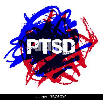 Abstrakte künstlerische Darstellung der PTBS mit chaotischen Roten und Blauen Pinselstrichen Stock Vektor