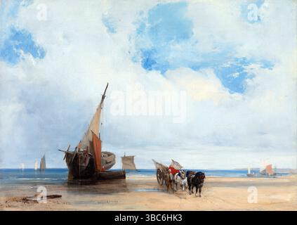 Beached Vessels and a Wagon, bei Trouville, 1825, Gemälde von Richard Parkes Bonington Stockfoto