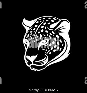 Ein Tattoo-inspiriertes Design mit einem stilvollen schwarzen Leopardenkopf auf dunklem Hintergrund Stock Vektor