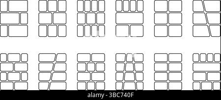 Satz von Comic-Vorlagen. Anime-Seitenbereiche auf weißem Hintergrund isoliert. Grids für Manga Storyboard. Layouts für Moodboard, Fotocollage, Poster oder Skizzenbuch. Vektorgrafik. Stock Vektor