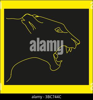 Panther-Linienzeichnung. Skizze mit minimalem Stil. Weiß auf Schwarz. Mundschnarl öffnen. Stock Vektor