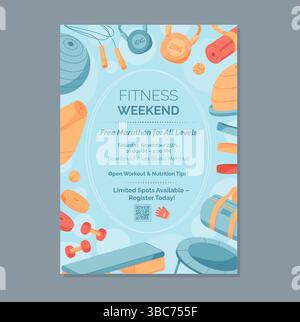 Flaches Fitness-Banner Mit Gesundem Lebensstil Stock Vektor