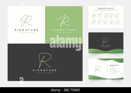 Handgeschriebenes Logo mit Buchstabe R und Visitenkarte Stock Vektor