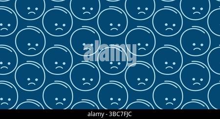 Nahtloses Muster mit traurigen Gesichtern in trendigem monochromen Blau Montags-Gruß- oder Promo-Banner-Hintergrund. Perfekt für stimmungsorientierte Designs, die Emotionen Motivationen Karten Hintergrundbild isolierter Vektor evozieren Stock Vektor