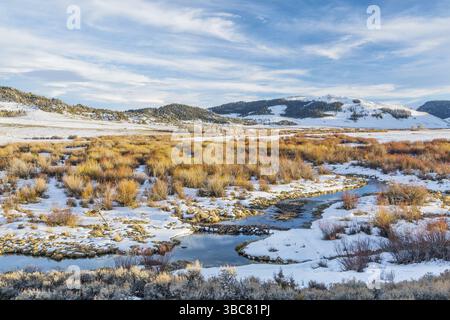 Winter im Bibersumpf im Northern Park, Colorado, am Eingang Gateway Canyon bei Cowdrey Stockfoto
