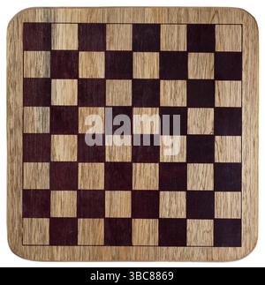 Kleines Holz gebrauchtes Schachbrett isoliert auf weiß Stockfoto