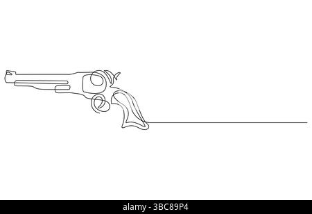 Revolver-Vektor-Illustration durchgehende eine-Linie-Zeichnung, durchgehende Linie-Kunst-Zeichnung der Pistole. Eine Hand, die die Pistole hält Stock Vektor