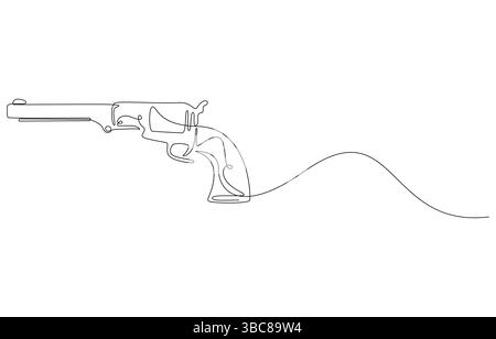 Revolver-Vektor-Illustration durchgehende eine-Linie-Zeichnung, durchgehende Linie-Kunst-Zeichnung der Pistole. Eine Hand, die die Pistole hält Stock Vektor
