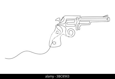 Revolver-Vektor-Illustration durchgehende eine-Linie-Zeichnung, durchgehende Linie-Kunst-Zeichnung der Pistole. Eine Hand, die die Pistole hält Stock Vektor