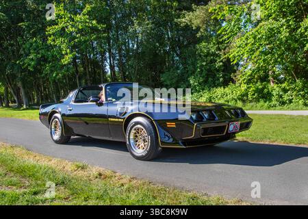 1979 70er Jahre Black Pontiac Trans-am American Car Benzinmotor 6600 ccm; klassische Sammlerautos in Lytham, Blackpool, Großbritannien. Mai 2025 Stockfoto