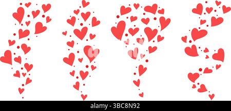 Fliegende Herzen strömen. Liebe mag Emotionen für soziale Medien. Positive Reaktion und Feedback. Handgezeichnetes Vektor-Set Stock Vektor