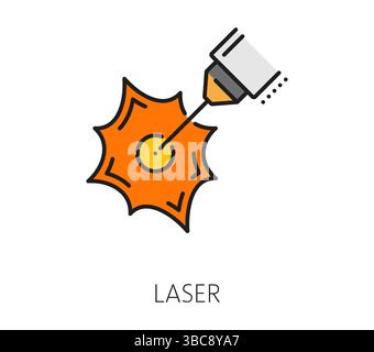 Symbol für Laserschneidlinie für Maschinenschneider und Laserschneiden oder Schnitzen von Metalloberflächen, Vektorsymbol. Laserschneiden mit Plasmawerkzeug von Lasermesser oder Stift zur Gravur und cnc-Technik des Stahlätzens Stock Vektor