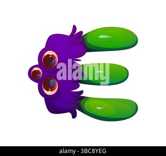 Bizarrer Monster Charakter Zeichentrick Schriftart Buchstabe E. Fantasy Monster Charakter Typeset Zeichen, gruselige Halloween Vogelscheuche Zeichentrick Vektor Typ Symbol. Crazy Horror bogle Personage Kinder ABC Schriftart Element Stock Vektor