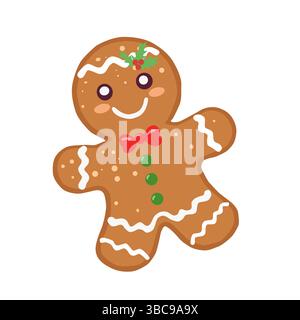Handgezeichneter Lebkuchenmann auf weißem Hintergrund. Stock Vektor