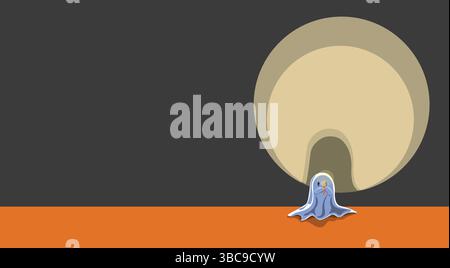 Weißer Lattengeist, der eine Kerze in der dunklen Stock-Illustration hält Stock Vektor