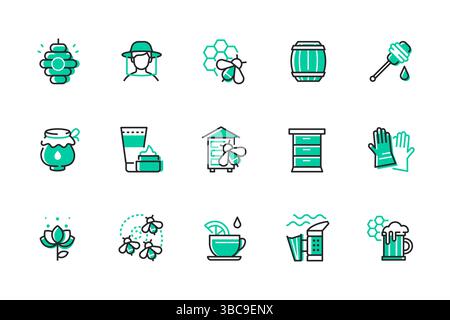 Bienenzucht – eine Reihe von Symbolen im Liniendesign Stock Vektor