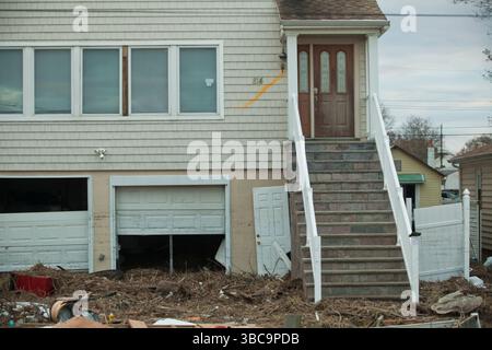 Zerstörte Häuser in Union Beach, New Jersey auf 10.03.12 nach Hurrikan Sandy. Stockfoto