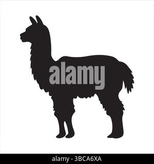 Alpaka Clipart auf einer weißen Hintergrundsilhouette Stock Vektor