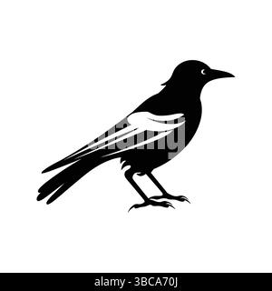 Schwarze Silhouette des Magpie Vogels eines einfachen minimalen Vektors Stock Vektor