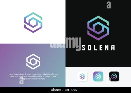 Sechseckig mit dem Buchstaben S abstraktes digitales und modernes Währungssymbol Logo der Zukunft Bergbautechnologie. Stock Vektor