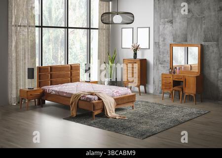 3D-Rendering, moderne Schlafzimmereinrichtung und -Dekoration Stockfoto