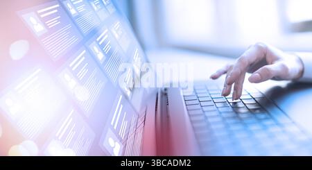 Digital Resume Management und Online Recruitment Platform werden auf einer virtuellen Schnittstelle angezeigt. Stockfoto