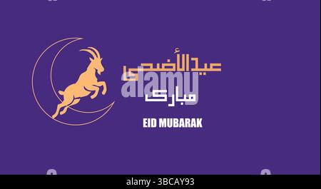 EID al-Adha Mubarak Gruß mit Ziegen- und Halbmond-Design. Übersetzt: Tag Des Gesegneten Opfers Stock Vektor