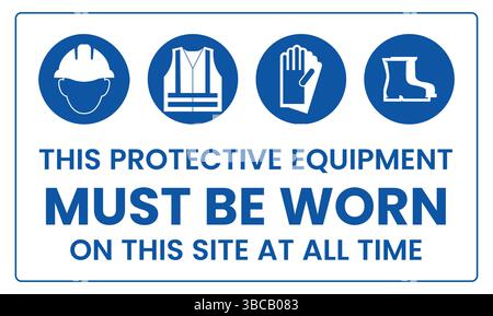 Satz von Schildern für Sicherheitsausrüstung. Obligatorische Bau- und Industriezeichen. Sammlung von Sicherheits- und Gesundheitsschutzausrüstungen. Arbeitsschutz. Stock Vektor