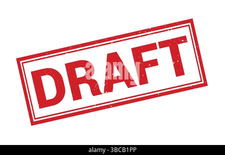 Entwurfsstempel, Entwurfsschild auf roter Tinte, Entwurfsvektor, Entwurfsschild, Entwurfsaufkleber auf weißem Hintergrund Stock Vektor