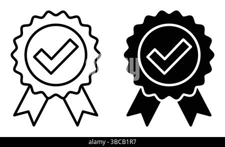 Zertifiziertes Abzeichen, Label, Logo, Symbolsatz. Premium-Qualität. Leistungsabzeichen. Profilüberprüfung. Gütezeichen. Markierungssymbole. Genehmigungszeichen. Stock Vektor