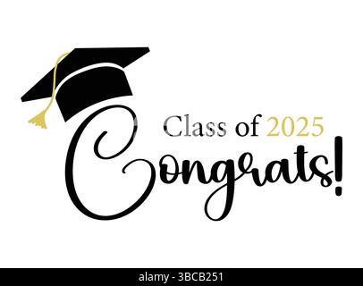 Vektordarstellung der Klasse 2025. Festliches Festdesign für Abschlussveranstaltungen und Ankündigungen. Herzlichen Glückwunsch für Absolventen Stock Vektor