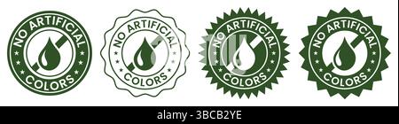 Kein Etikett für künstliche Aromen. Künstliche Aromen kostenlose Illustration für Logo, Zeichen, Symbol, Abzeichen oder Emblem der Produktverpackung. Zertifiziert ohne Chemikalien Stock Vektor