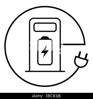 Elektroauto mit Steckersymbol, EV-Auto, Logotype für Ladepunkt für grüne Hybridfahrzeuge, umweltfreundliches Fahrzeugkonzept. Vektorabbildung Stock Vektor