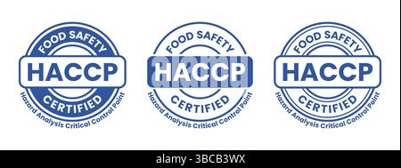 HACCP-Logo, HACCP-Emblem, HACCP-Symbol, HACCP-Aufkleber, HACCP-Stempel, Analyse, kritisch, Kontrolle, Punkt, Lebensmittel, Sicherheit, zertifiziert, Stempel, Siegel, Logo, Symbol Stock Vektor