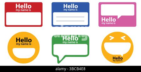 Hallo mein Name ist Sticker Tag Clipart Set, Hallo mein Name ist, Sticker Label Set. Meeting, Einführung, Vektor-flache farbige Illustration Stock Vektor