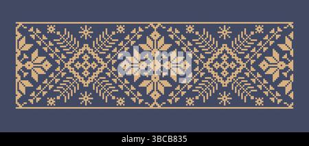 Ukrainisches Randmuster-Element. Schablone für Blockdruck oder Tätowierung. Einrichtung mit geometrischem Blumenmuster. Stock Vektor