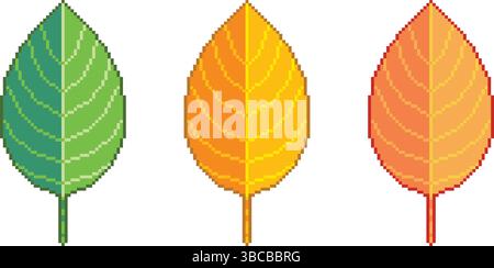 Pixel Herbstlaub. Birkenblatt-Symbol-Set für Retro-Videospiele. 8-Bit-Vektordesign Stock Vektor
