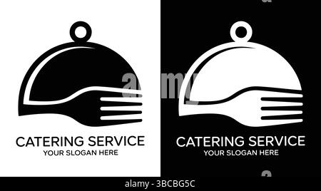 Ein elegantes schwarzes Logo, das Serviertablett mit dem Gabelsymbol verbindet, perfekt für Catering-Unternehmen, Veranstaltungsplaner und Gastronomiebetriebe. Das elegante Design ist ideal für Catering-Unternehmen Stock Vektor