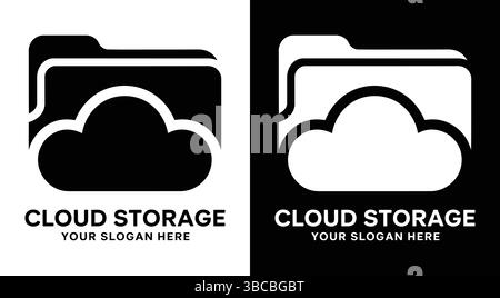 Auffälliges schwarzes Logo mit Ordner und Cloud-Symbol, perfekt für Cloud-Speicherdienste, Dateihosting-Unternehmen und digitale Plattformen, die sich auf Datensicherheit konzentrieren Stock Vektor