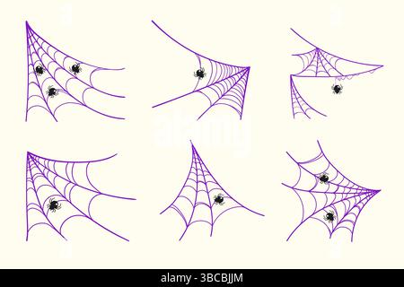 Spinnennetz-Set im handgezeichneten Stil. Doodle Arachnid Web perfekt für Karten, Partyeinladungen, Web, Mode, Druck Stock Vektor